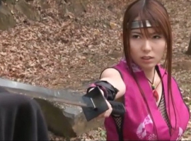 Yui Hatano Asian samurai babe is prisoner and tied in ropes
