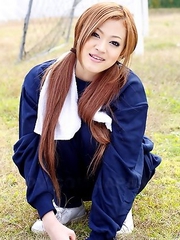 An Umemiya poses out on the field