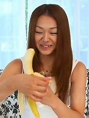 Serina Hayakawa Asian licks hard cock after practicing on banana