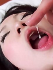 Miyuki Asian with exposed titties gets phallus in willing peach