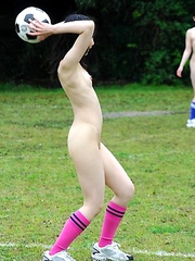 Hot chicks playing soccer naked
