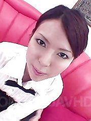 Rino Asuka Asian in office uniform rubs phallus with her feet