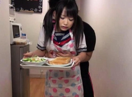 Japanese AV Model is rubbed on cunt while bringing the dinner