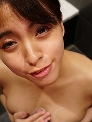 Mao Haneda teases her brown nipples and sensitive clit with toy