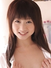 Miku Tamaru in white shirt shows big tits and enjoys drinking water.