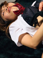 Schoolgirl Akina Miura is tied up and gets the shit fucked out of her face.