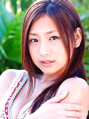 Ayaka Sayama Japan shows nasty behind in blue bath suit outdoor