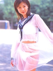 Aki Hoshino is so hot in short skirt and see through outfit