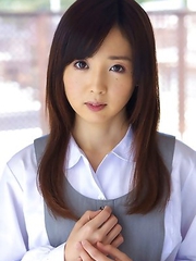 Mio Ayame smiles and shows ass in panty under uniform