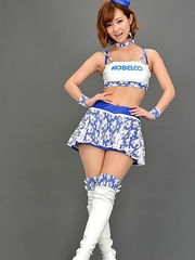 Ichika Nishimura in long boots and short skirt is playful