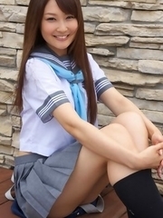 Misaki Nito in school uniform goes to classes riding bike