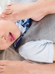 Stewardesses Reiko Kobayakawa and Ryu Enami give this guy a great footjob